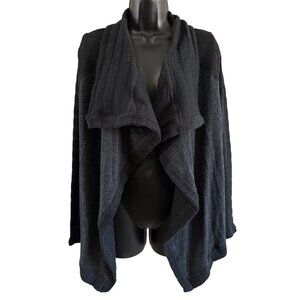 Lucky Brand Womens Cardigan L Open Front Knit Black Heathered Draped
